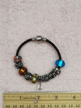 Charm Bead Bracelet with Blue and Amber Glass Beads